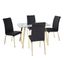 Black Faux Leather and Gold 5-Piece Dining Set with Glass Table