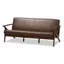 Walnut Wood Dark Brown Faux Leather 3-Seater Sofa