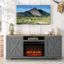 70" Gray Farmhouse Wooden TV Stand with Electric Fireplace