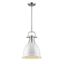 Transitional Silver Mini Pendant with White Shade and Pewter Finish