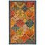 Handmade Blue and Orange Floral Wool Area Rug 4' x 6'