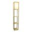 Tan Multifunctional Floor Lamp with Linen Shade and Storage Shelves