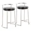 Set of 2 Black Leather and Metal Round Counter Stools