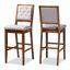 Gideon Grey Fabric and Walnut Wood Bar Stools, Set of 2