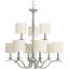 Brushed Nickel 9-Light Two-Tier Chandelier with Linen Drum Shades