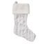 Silver and White Faux Fur Christmas Stocking with Metallic Print