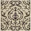 Sand and Black Floral Motif Square Indoor/Outdoor Rug