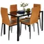 Modern Black Glass Square Dining Table Set with 4 Faux Leather Chairs