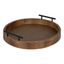 Rustic Brown Round Wood Tray with Black Metal Handles