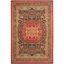 Red and Beige Round Stain-Resistant Synthetic Area Rug