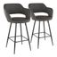 Set of 2 Gray Faux Leather Counter Stools with Black Metal Legs