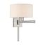 Elegant Brushed Nickel Swing Arm Wall Lamp with Oatmeal Fabric Shade