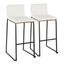 White Faux Leather and Black Metal Bar Stools, Set of 2