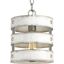 Gulliver Mini Drum Pendant Light with Galvanized Finish and Wood Texture