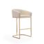Mid-Century Modern Cream Faux Leather Barstool with Gold Geometric Base