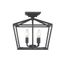 Matte Black 4-Light Semi-Flush Mount Lantern