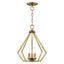 Triangular Prism Mini Chandelier in Antique Brass with 3-Light Design