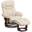 Beige Faux Leather Swivel Recliner with Mahogany Wood Base and Ottoman