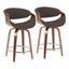 Walnut Wood and Charcoal Fabric Swivel Counter Stools