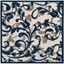 Ivory and Navy Floral Square Synthetic Area Rug