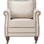 Beige Linen Arm Chair with Dark Cherry Wood Legs