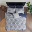 California King Navy Cotton Geometric Jacquard Duvet Cover Set