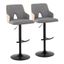 Stella Adjustable Swivel Barstools with Gray Fabric and Wood Back