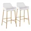 Contemporary Gold Metal and White Faux Leather Barstools, Set of 2