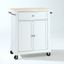 White Wood Kitchen Cart with Natural Top and Storage