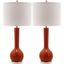 Mae Blood Orange Ceramic Long Neck Table Lamp Set with White Shades