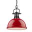 Matte Black and Red Glass Bowl Pendant Light