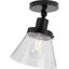 Matte Black and Seeded Glass Industrial Flush Mount Ceiling Light