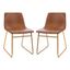 Light Brown LeatherSoft Bucket Dining Chairs with Gold Sled Base, Set of 2