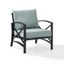 Kaplan Mist Green and Bronze Outdoor Arm Chair with Cushions