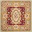 Savonnerie Red and Ivory Wool 6' x 6' Square Tufted Area Rug