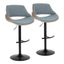 Walnut Wood and Blue Fabric Adjustable Swivel Barstools, Set of 2