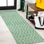 Green and Ivory Geometric Flat Woven Runner Rug