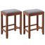 Brown Rubber Wood Backless Bar Stools with Upholstered Seat, Set of 2