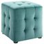 Teal Tufted Velvet Cube Ottoman with Button Details