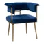 Navy Velvet Upholstered Dining Arm Chair with Brass Frame