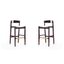 Klismos Ivory and Dark Walnut Wood Barstools with Faux Leather Seats, Set of 2