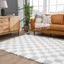 Atira Light Gray and Cream Checkered Shag Area Rug 5'3" x 7'3"