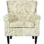 Contemporary Floral Green Linen-Blend Wood Accent Chair