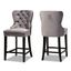 Gray Velvet and Dark Brown Wood Quilted Counter Stools, Set of 2