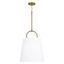 Aged Brass Pendant Light with White Fabric Shade