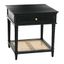 Black Wood End Table with Cane Shelf and Storage