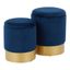 Blue Velvet and Gold Round Nesting Ottomans Set of 2