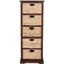 Cherry Pine 5-Drawer Wicker Basket Storage Tower