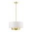 Mini Drum Satin Brass 4-Light Chandelier with Off-White Shade