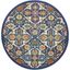 Navy Multicolor Floral Quatrefoil Synthetic Round Rug 63"